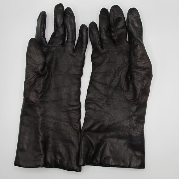 Neiman Marcus leather dark brown, cashmere lined, 7.5 ladies gloves - Picture 2 of 5